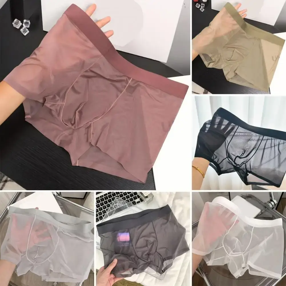 Bóxer transparente y ligero para hombre, ropa interior elástica de cintura media, pantalones cortos convexos en forma de U, bragas sin costuras