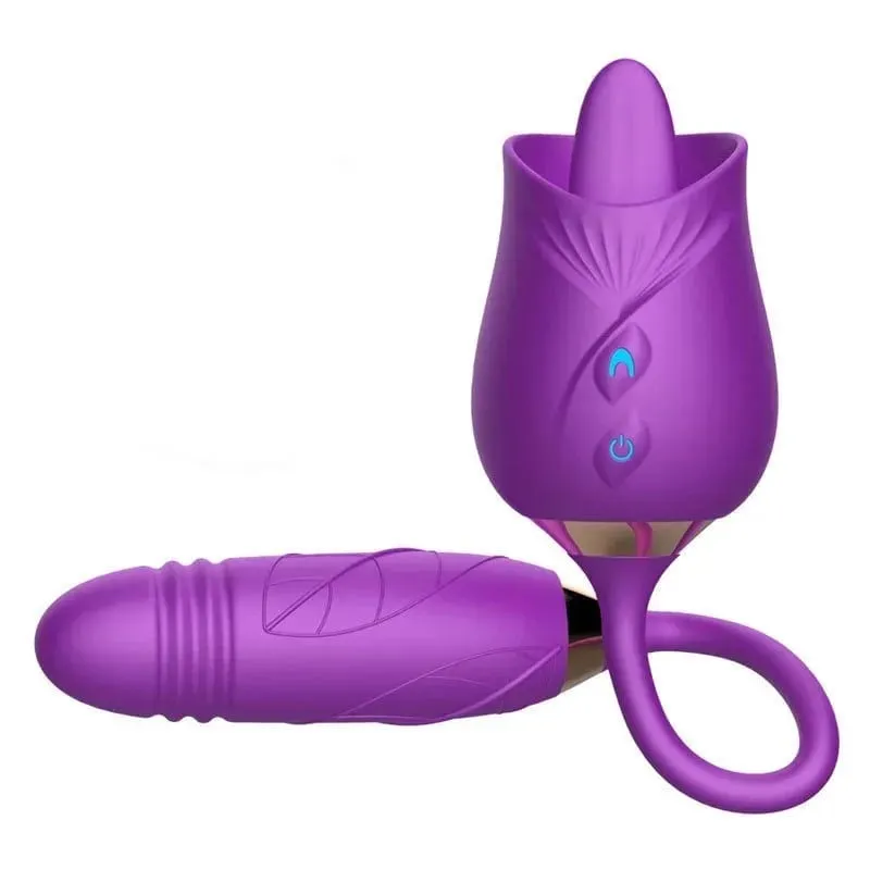 Rose Licking Vibrator for Women Telescopic Dildo Powerful Thrusting Vagin Massager Tongue Clitoris Stimulation Adult Sex Toys