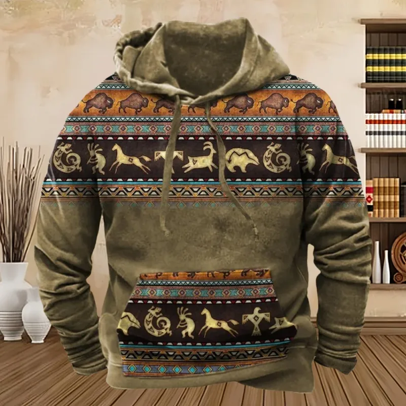 Vintage Tribal Style Print Men's Hoodies Sweatshirt Spring Autumn New Loose Pullover Casual Streetwear Oversized Men's Clothing — image 7