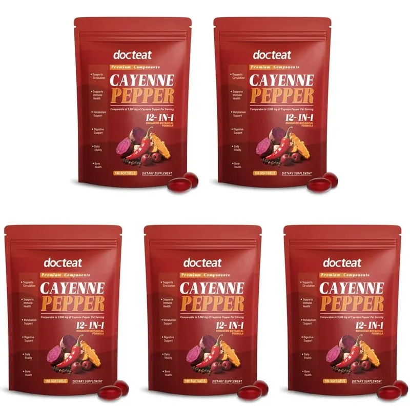Docteat Cayenne Pepper 12 az 1-ben lágyzselé immunegészségügyi és csonttámogatás berberinnel és fekete bors kivonattal 180 lágyzselé