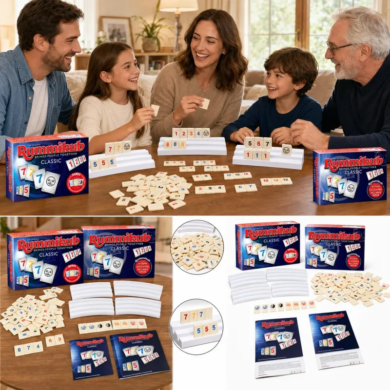 Επιτραπέζιο Παιχνίδι Στρατηγικής Rummikub Classic Number με Πλακάκια με Ράφια Οικογενειακό Πάρτι Παιδιά Ενήλικες Αγγλική Έκδοση — image 6