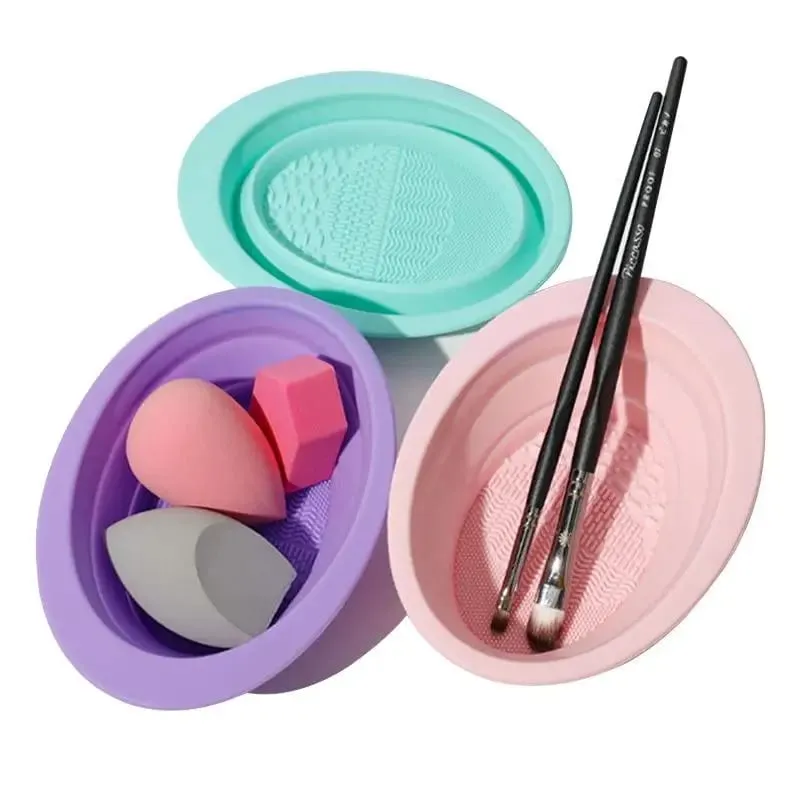 Πτυσσόμενη πούδρα Puff Cleaning Bowl Βούρτσες για σκιές ματιών Wash Clean Mat Εργαλεία ομορφιάς Scrubber Box Καθαριστικό πινέλου μακιγιάζ σιλικόνης