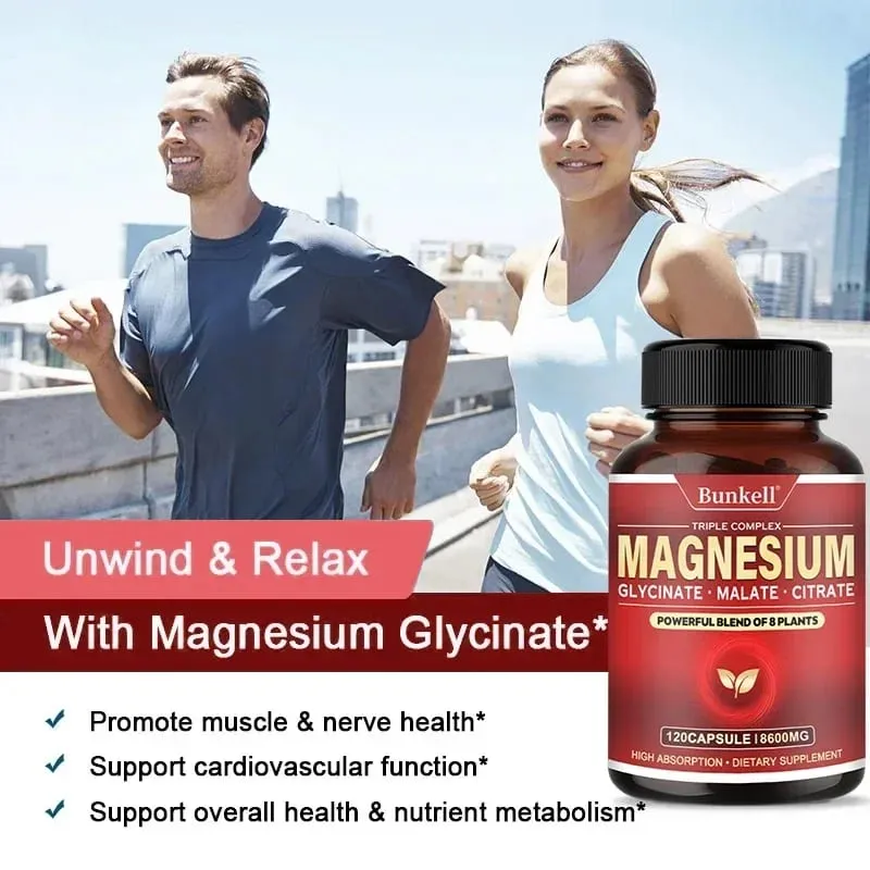 Magas felszívódású magnézium-glicinát malát-citrát 100% kelát, nem GMO vegetáriánus gluténmentes 8 600 mg 120 kapszula