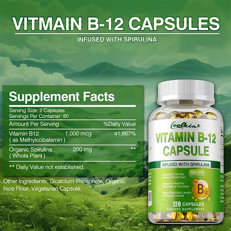 Vitamin B12 Capsules - Methylcobalamin Supplement for Mind Energy Brain Mood Heart Support