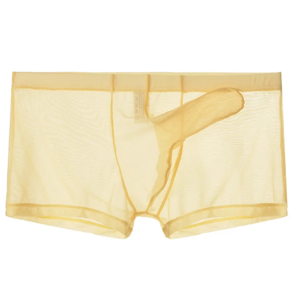 Ropa interior ligera transparente de malla sexi para hombre, calzoncillos Boxer transpirables transparentes, bragas tipo Boxer para hombre con separación de balas