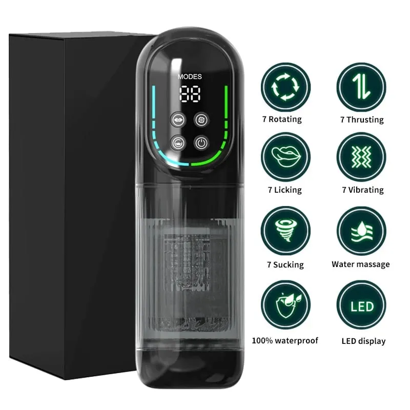 Masturbador masculino giratorio de empuje automático, para lamer Stroker, chupar, mamada, 100%, bomba de pene impermeable, Juguetes sexuales para adultos para hombres