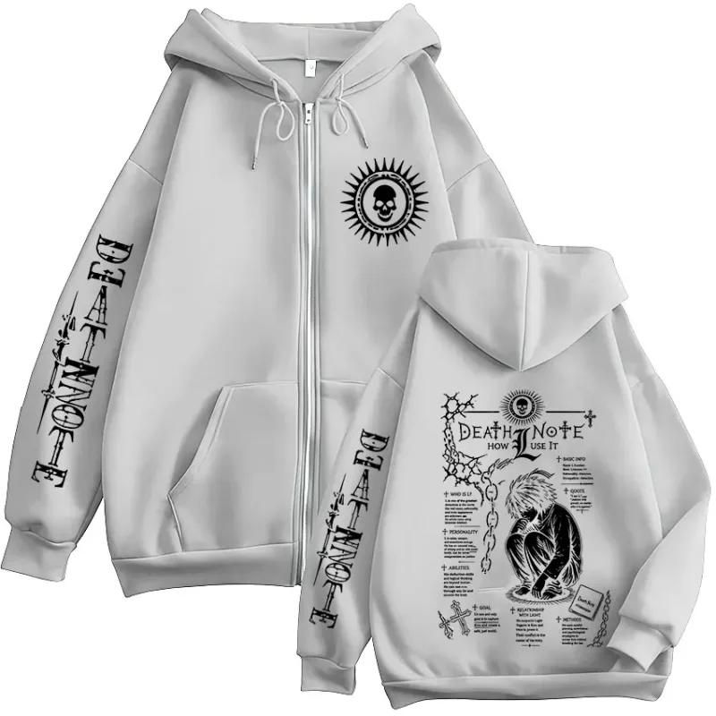 Anime Death Note L · Lawliet Ryuk Zipper Hoodies Vêtements pour hommes Mode Casual Manches longues Zip Up Sweats à capuche Vestes Manteaux