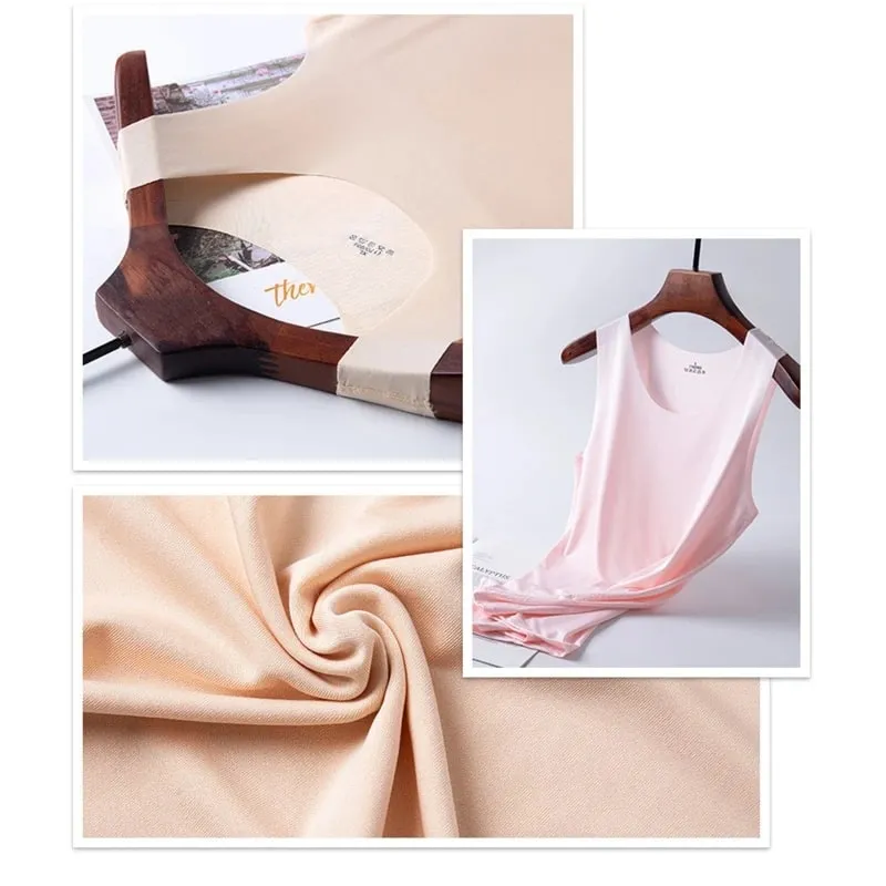 Γυναικείες Summer Ice Silk Χωρίς ραφή Top Basic Αμάνικο O-Neck Racerback Αθλητικά λεπτά πουκάμισα Απλό μονόχρωμο Yoga Quick Dropship — image 3