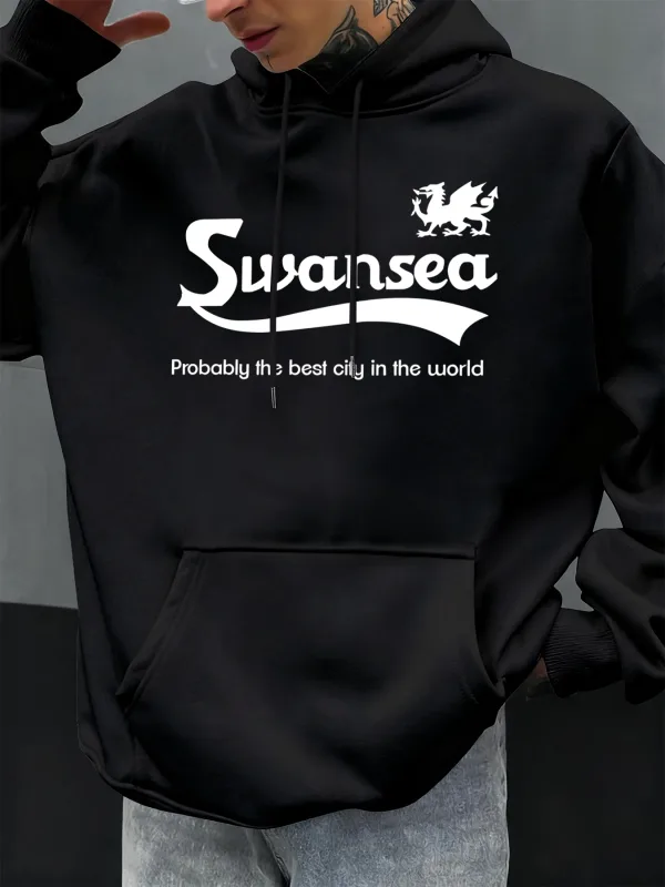 Swansea, la mejor ciudad, diseño de letras, Otoño, Sudadera con capucha para hombre, sudadera con bolsillo, jerséis suaves de lana informales, ropa de Hip Hop, Tops sueltos — image 1