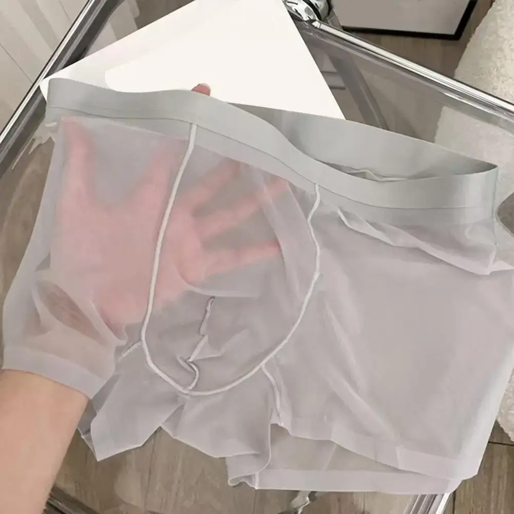 Bóxer transparente y ligero para hombre, ropa interior elástica de cintura media, pantalones cortos convexos en forma de U, bragas sin costuras