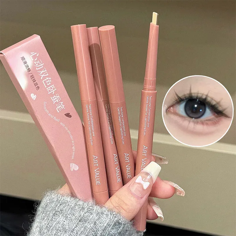 Bicolor Under Eyes Pen Double Ended Lying Silkworm Pencil Nude Lower Eyelid Contour Aegyo-sal Eyeliner Makeup with Detail Brush — image 5