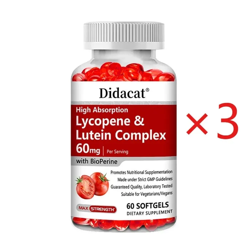 Lycopene & Lutein Complex 60mg Capsules with Bioperine Antioxidant Supports Prostate Heart Eye & Urinary System Health