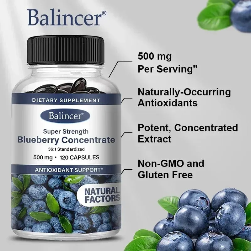 Blueberry Capsules - 500 Mg Good for The Brain Heart Health Eye Care Antioxidant Promotes Smooth Skin- 120 Capsules