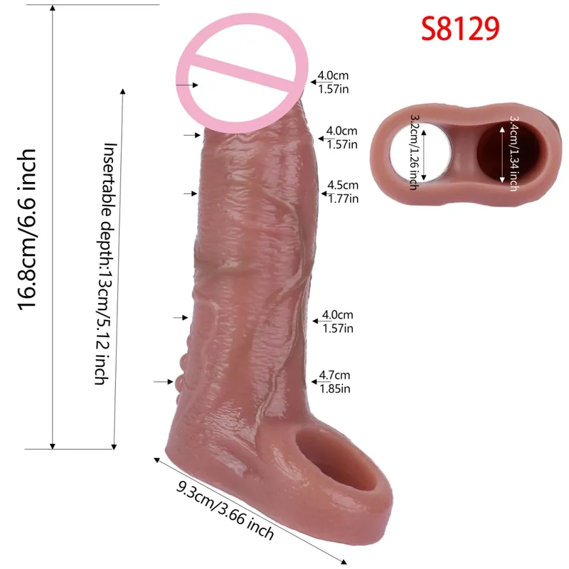 Close Head Realistic Penis Sleeve Sex Toys for Men Delay Ejaculation Dick Extender For Couples Sex Pleasure Sexshop