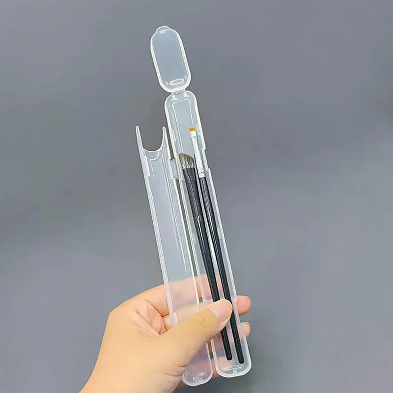 1 pçs portátil transparente maquiagem escova caixa de armazenamento com capa sobrancelha lápis pincéis de maquiagem organizador pauzinho caso ferramenta de beleza — image 6
