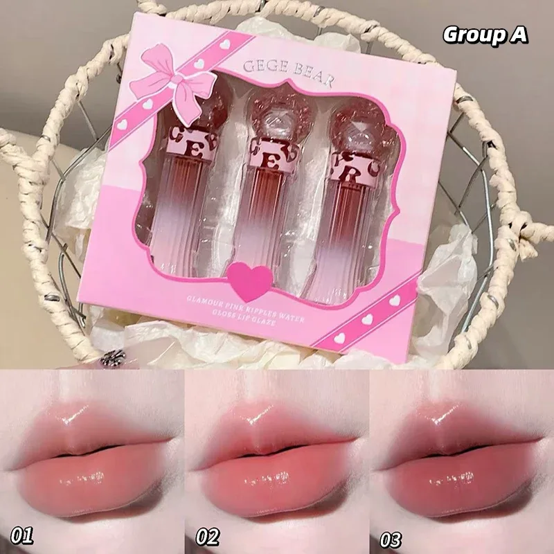 Gege Bear Water Light Lip Llaze Σετ Mirror Lipstick Lip Gloss Ενυδατικό Ενυδατικό μακράς διαρκείας Δώρο για τον εραστή