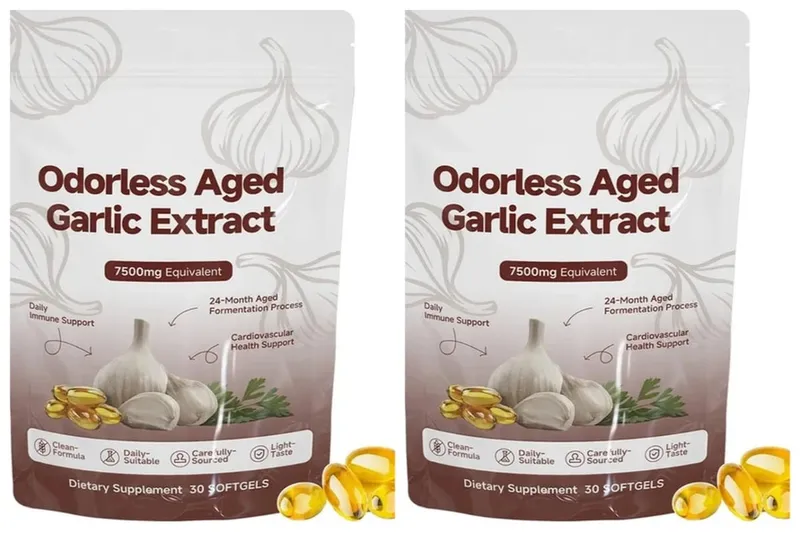 Odorless Aged Garlic Extract Softgels 7500mg Equivalent 24-Month Fermented For Immune Cardio Metabolic Support Adult 30 Count