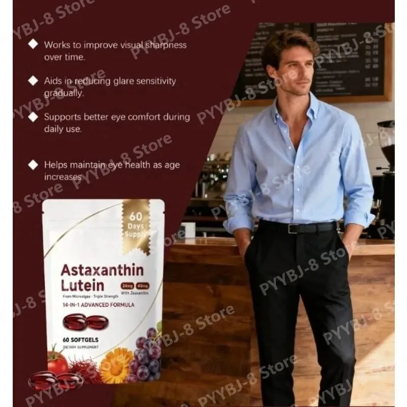 Η κάψουλα ασταξανθίνης και λουτεΐνης 60 Count με κουκούτσι σταφυλιού και εκχύλισμα σαφράν παρέχουν υποστήριξη για τη διατροφή των ματιών στο δέρμα και τις αρθρώσεις — image 5