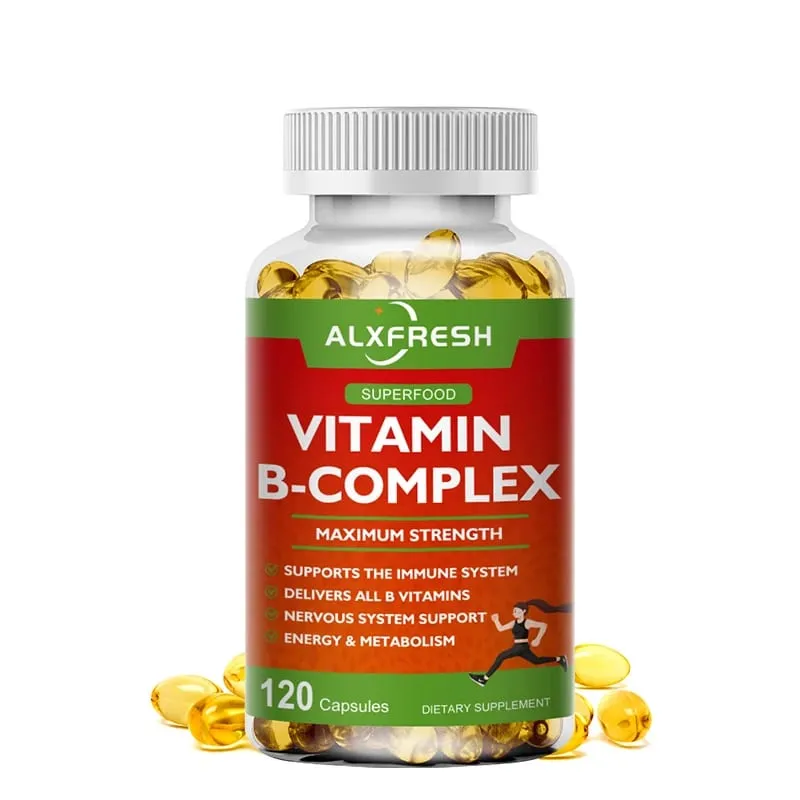 Alxfresh B-Complex vitamin-kiegészítők (B12 B1 B2 B3 B5 B6 B9 folsav és biotin) Immun- és energiatámogatás