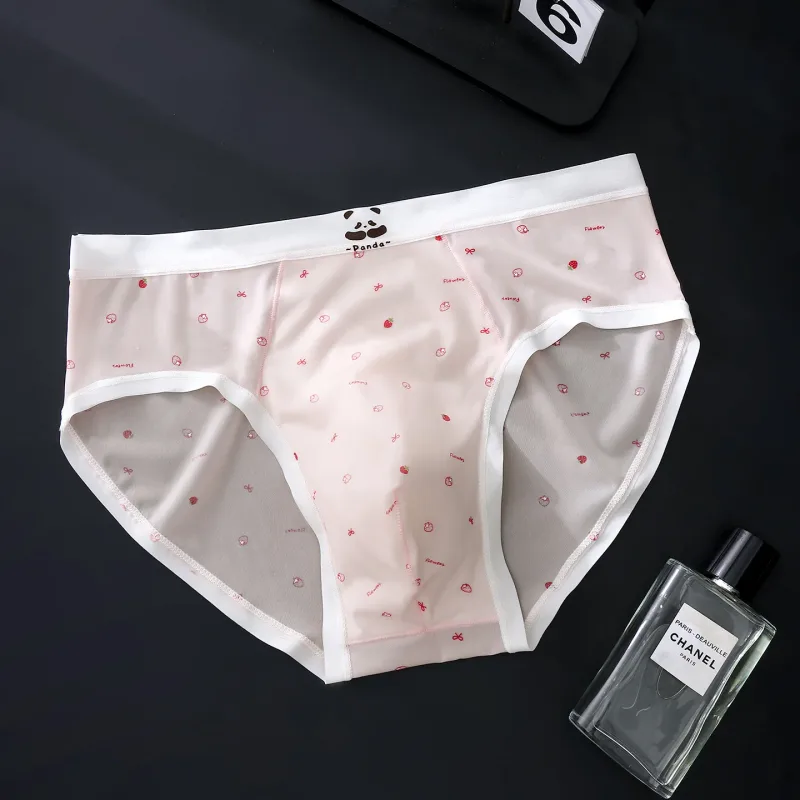 Men's Briefs Ultra-Thin Ice Silk Seamless Panties Floral U Convex Pouch Underwear Sissy Lingerie Transparent Underpants