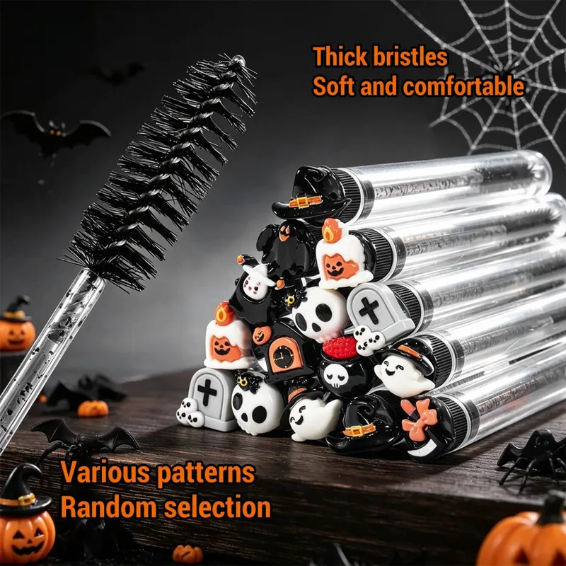 20 τμχ Halloween Eyelash Spoolies Mascara Rods for Extensions Spooky Skull Pumpkin Gothic Brushes Lash Tech Supplies Gif — image 2
