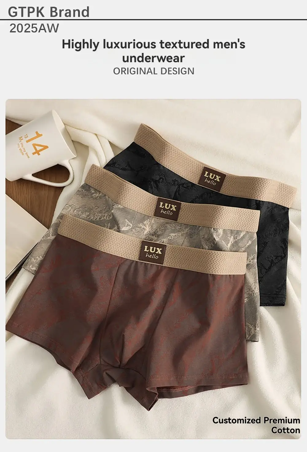 3PCS/Pack 100% Cotton Luxury Print Boxers Hombre 3D Mesh Breathable Antibacterial Pouch Underwear Comfortable Soft Men's Panties — image 1