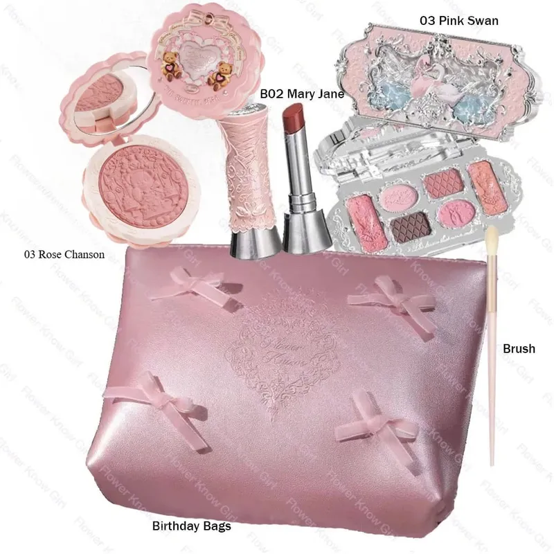 Makeup Flower Knows Set Shell Pearl Series Six Color Eyeshadow Palette Ανάγλυφο Blusher Shine Κιτ κραγιόν με τσάντα όλα μέσα