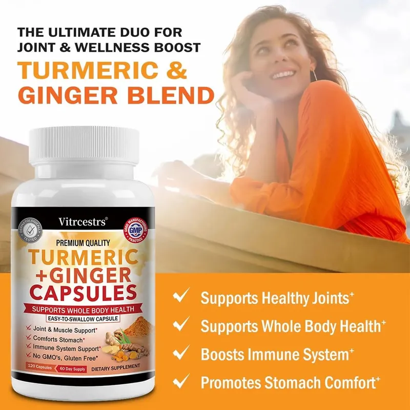 Turmeric and Ginger Root Capsules - Joint Bone and Muscle Health Support Promote Digestion Vegan & Non-GMO