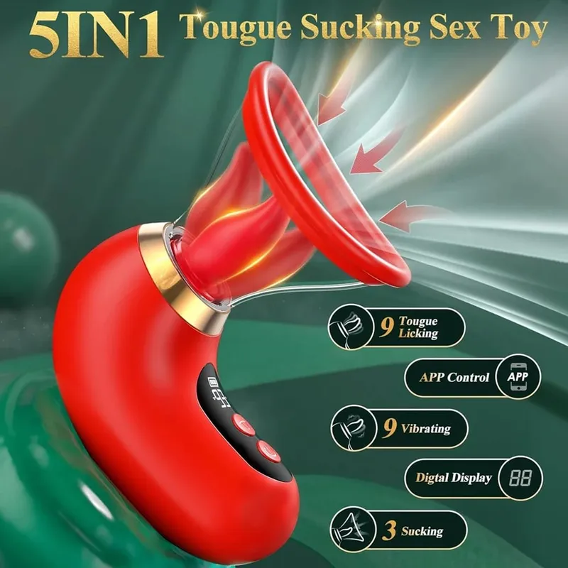 5IN1 Tongue Clitoral Sucker Vibrator APP Control Clit Stimulator Γυναικεία οθόνη αυνανισμού οθόνη σεξουαλικά παιχνίδια για γυναίκες ζευγάρι — image 2