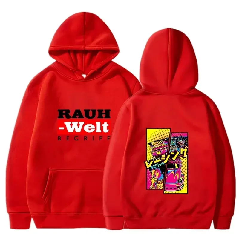 Rauh Welt Hoodie Car Widebody Tuning JDM Racing Pop Art Comic Esztétikus Fekete Túlméretes Alkalmi pulóver, Hosszú ujjú