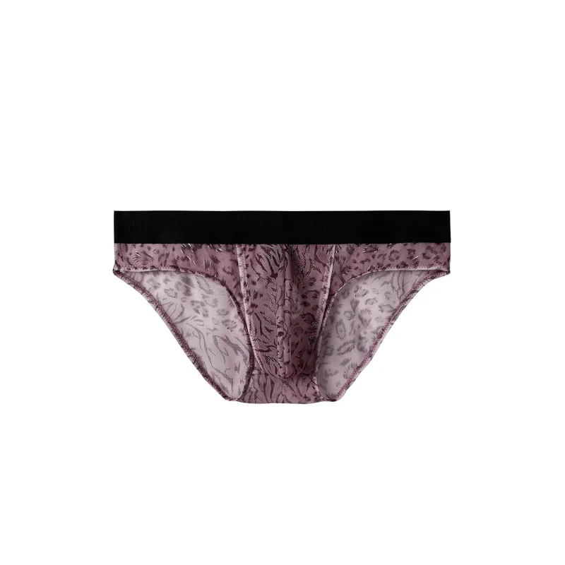 Men's Separate Dual Pouch Briefs Summer Ice Silk Seemless Sheer Panties Breathable Mesh Leopard Print Travel Quick-dry Underwear — image 17
