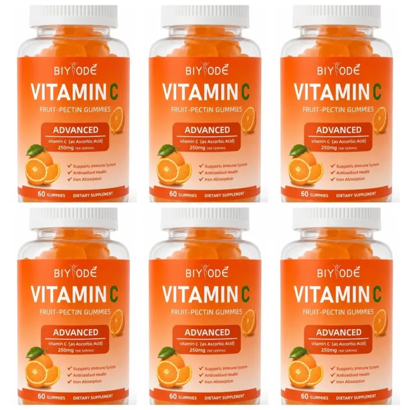 Βιταμίνη C Gummies 250mg με βιταμίνες Α και Ε Μασώμενα πηκτίνης πορτοκαλιού φρούτων 60 Count καθημερινή διατροφή για ενήλικες άνδρες και γυναίκες — image 11