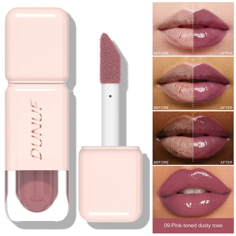 Glossy Lip Gloss Mirror Water Lip Tint Long Lasting Non-sticky Cup Liquid Lipstick Moisturizing Nude Red Brown Lip Makeup