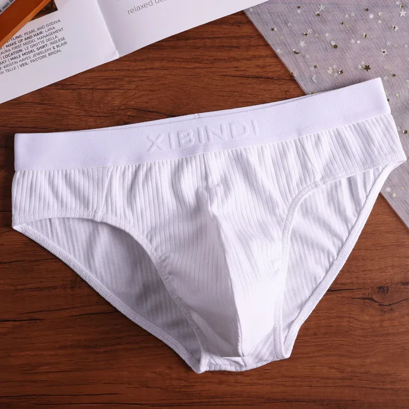 4-Piece Men's Cotton Ribbed Briefs Set - "XIBINDI" Embossed Waistband Underwear (Blue/White/Gray/Pink) — image 5