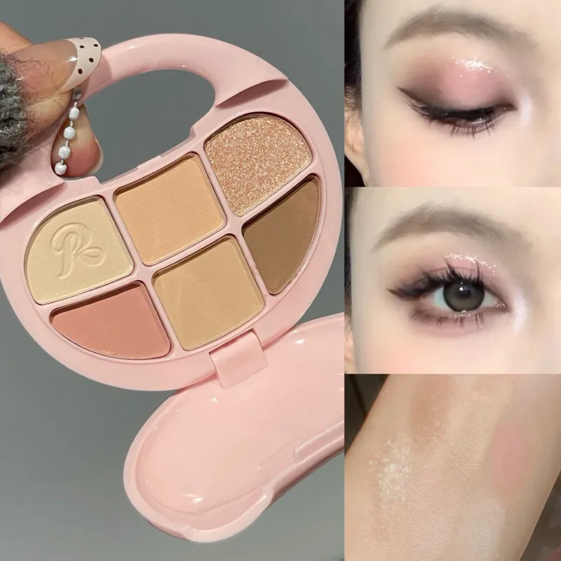 6 Χρώματα Καστανή παλέτα σκιών ματ ματ Shimmer Eye Shadow Brighten Waterproof Glitter Pink Eyes Pigments Παλέτα μακιγιάζ