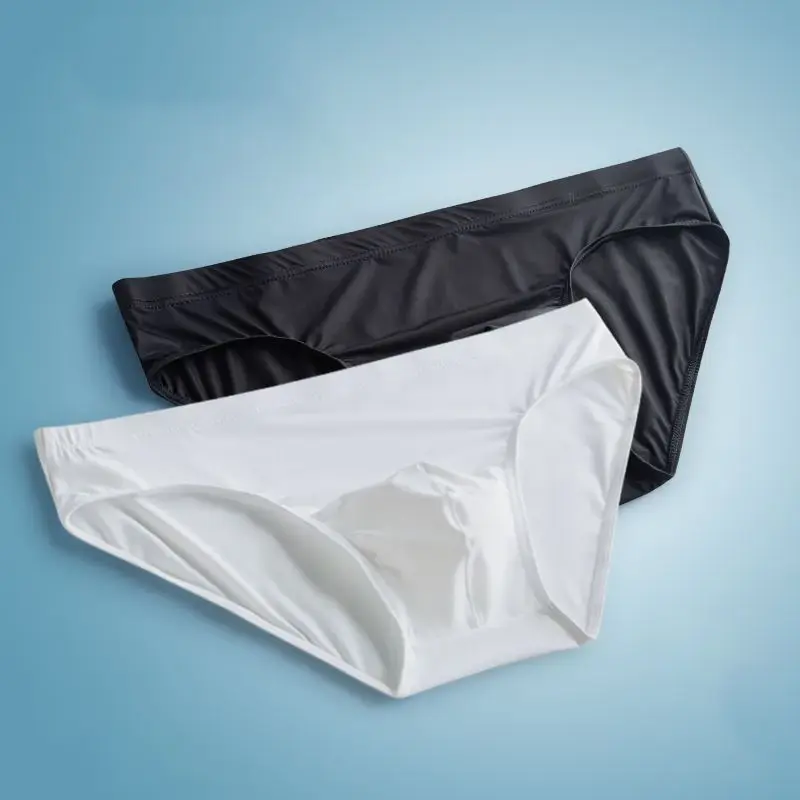 2pcs Big Pouch Nylon Men Underwear Briefs Ice Silk Male Seamless Underpants Low-Waist Thin Panties Plus Size