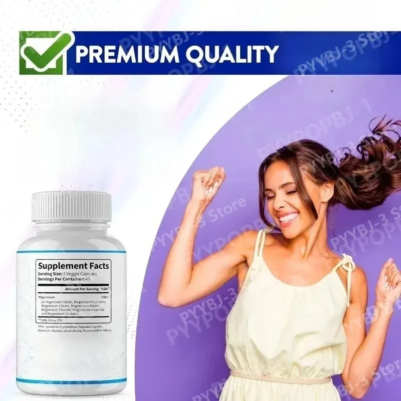 90 Pieces Magnesium Complex Capsule Contain 7 Ingredient – Glycinate Citrate and Malate Etc 1000mg Health Nutrition Support