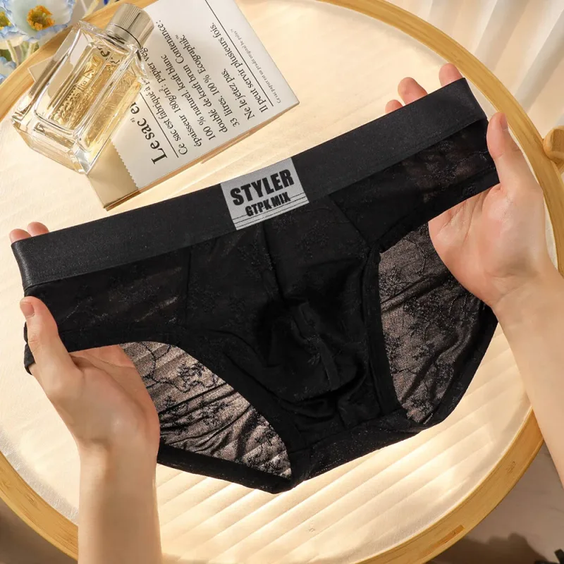 1/3PCS Sexy Perspective Men's Briefs Luxury Jacquard Smooth Ice Silk Mens Intimate Underwear Breathable 3D Mesh Pouch Lingerie — image 20