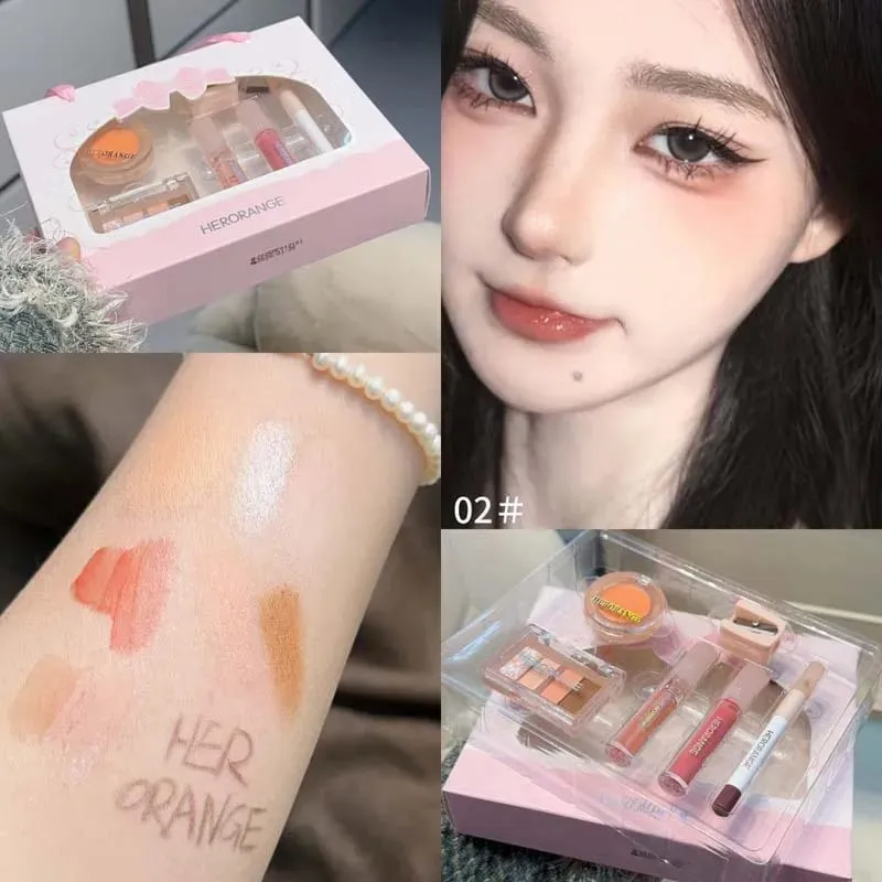 Herorange 6 τμχ Μίνι Σετ Μακιγιάζ Lip Gloss Lip Tint Eyeliner Blush Eyeshadow Αδιάβροχη μεγάλης διάρκειας