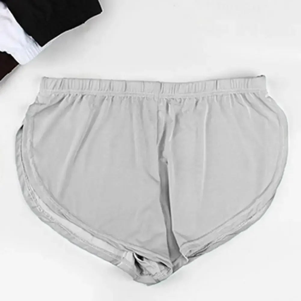 Short taille basse respirant pour hommes, couleur unie, culotte taille élastique, fente latérale, short de salon en soie glacée, sous-vêtements de nuit