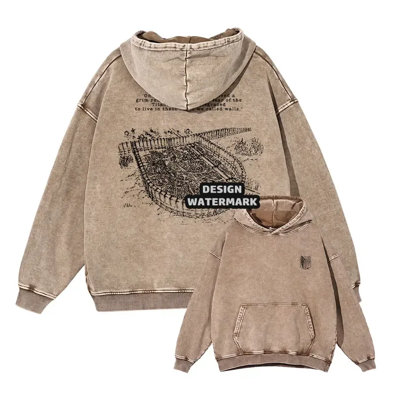 Anime Levi Hoodies Vintage Washed A-Attack on Titan Hoodie Casual Manga Yeager Eren Kapuzenpullover Titan Attack Pullover — image 19