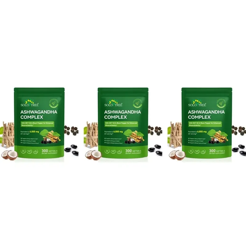 Το Solo Tree Ashwagandha Complex Softgels υποστηρίζει την ανακούφιση από το άγχος ήρεμη ψυχική διαύγεια εστίαση με MCT Oil & Black Pepper 300 Softgels