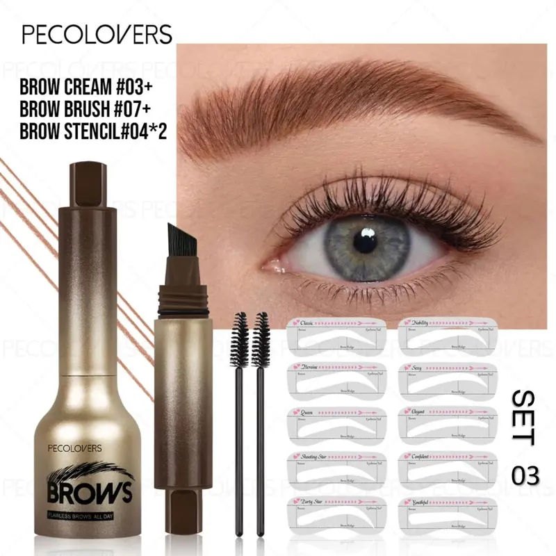 Professional 4 Pcs Eyebrow Products Makeup Set - Eyebrow Stamp & Eyebrow Powder & Small Brush Fill The Shapes of Eyebrow