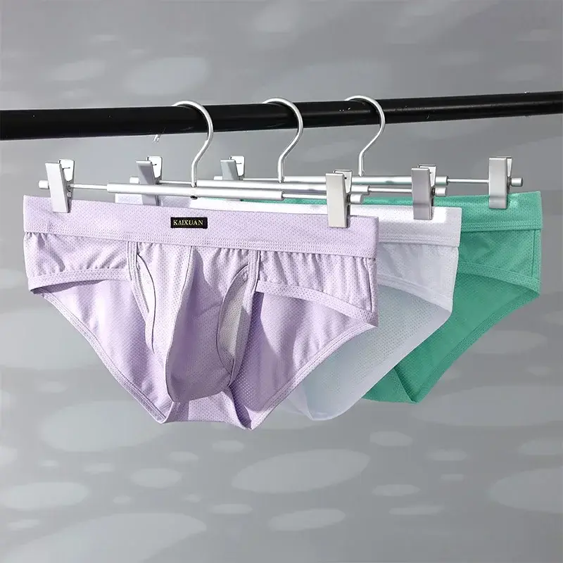 Men's Quick Dry Breathable Polyester Underwear with Bullet Pouch Sexy Trunks Side Opening Comfortable Briefs