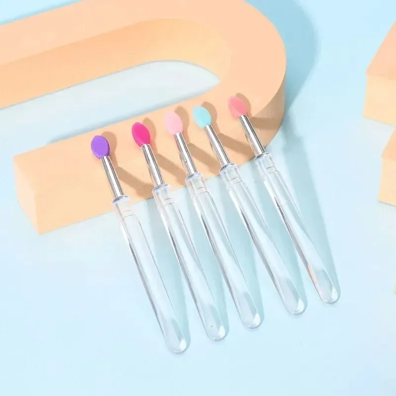 3/5/10 pçs escova de batom de silicone macio aplicador de batom portátil alça clara limpa microbrush lipgloss ferramenta de beleza