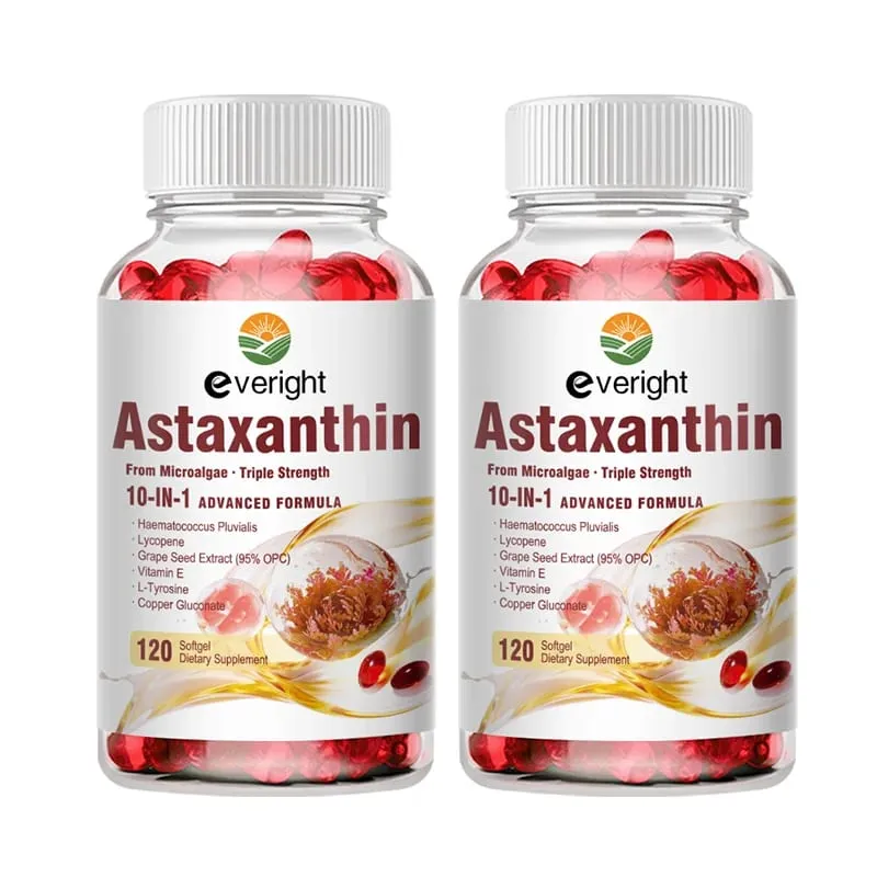 Astaxanthin 24mg – Potent Antioxidant for Skin Eyes & Immune Health – 10-in-1 with Lycopene Grape Seed Vitamin E & Zinc