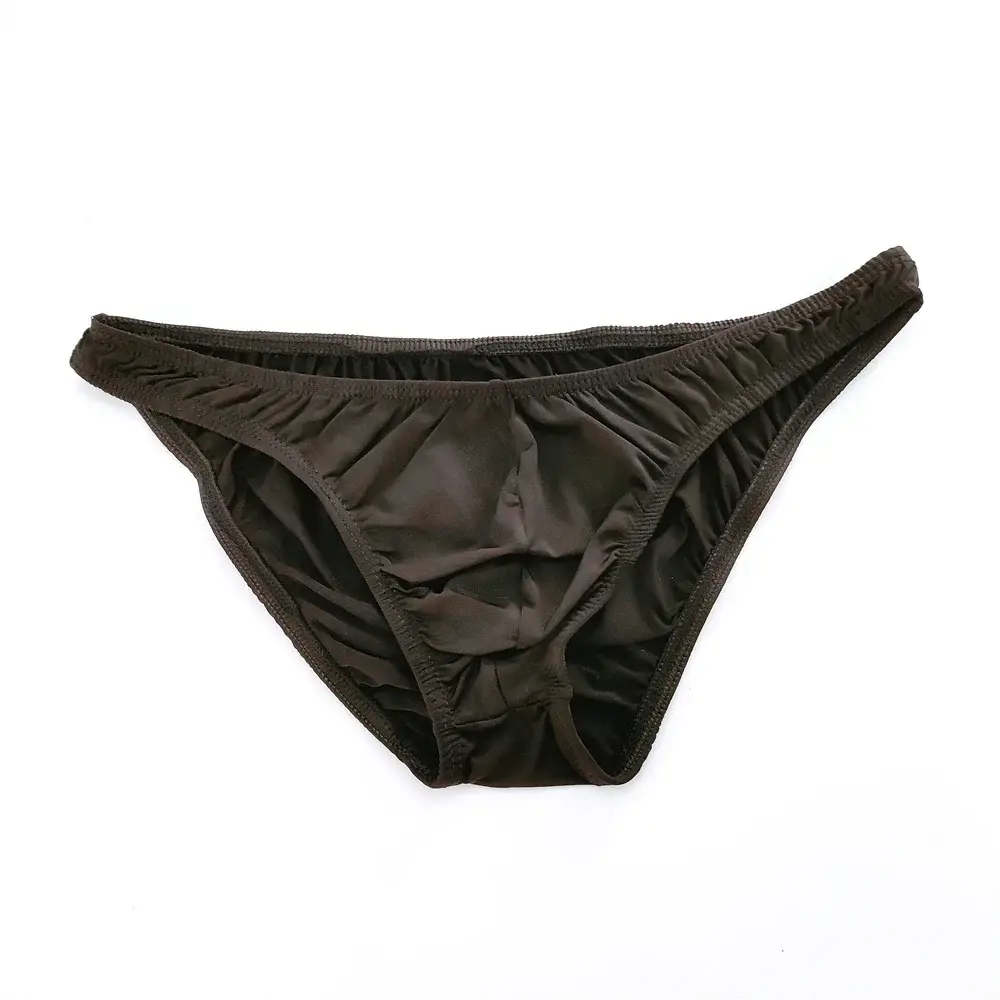 Solid Color Nylon Briefs Men Big Bulge Sexy Underwear Translucent Ice Silk Low Waist Bikini Panties U Convex Male Panties