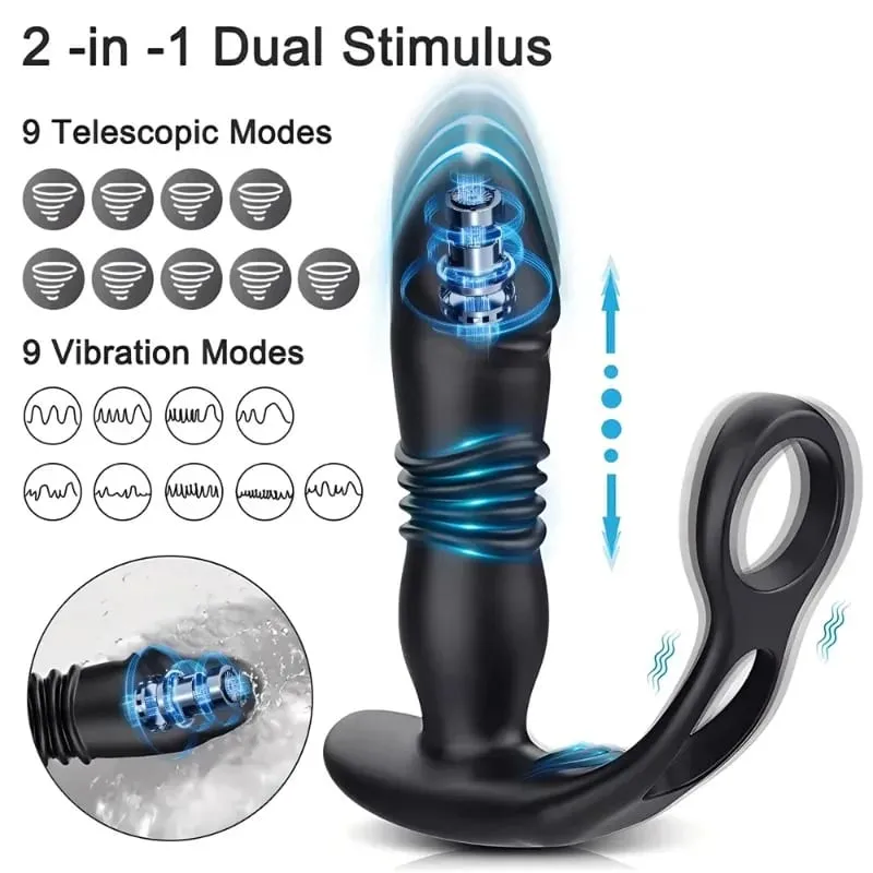 Δονούμενος δονητής πρωκτού Dildo ανδρικός μασάζ προστάτη Δονούμενος πρωκτικό βύσμα με δαχτυλίδι κόκορα Παιχνίδια πρωκτικού σεξ για ενήλικες για γκέι άντρες — image 3