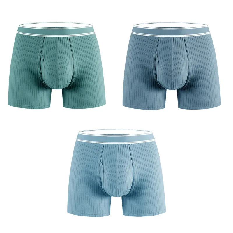 3PCS/Pack 100% Cotton Solid Striped Man Undrewear Lengthen Breathable Fitness Boxers Hombre Crotch Side Opening Men's Underpants — image 27