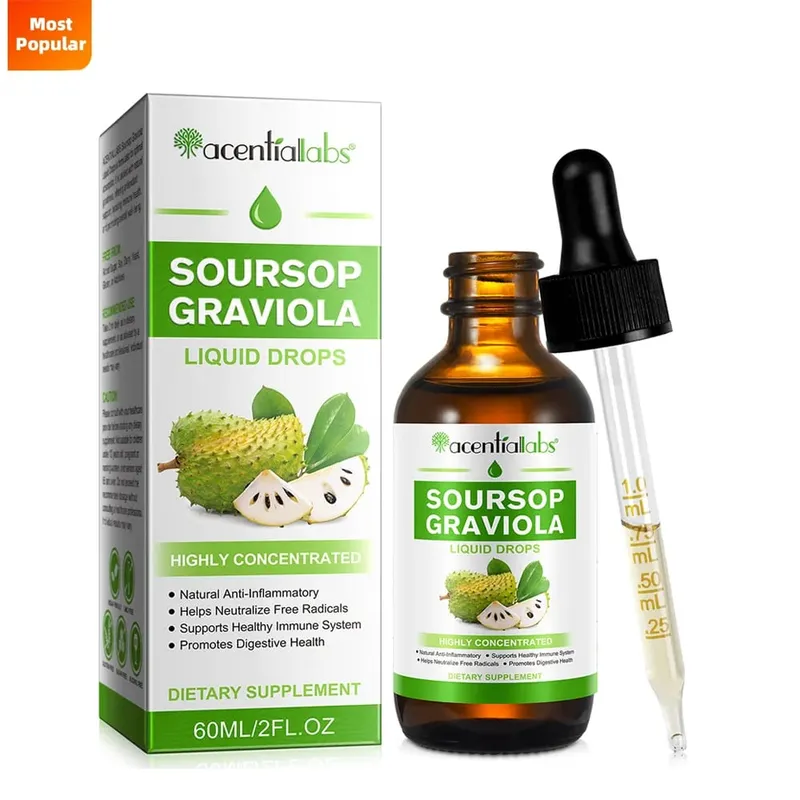 Acentiallabs Hot Sale 60ml Soursop Bitter Liquid Drops Dietary Supplements 100% Pure Organic Soursop Graviola Extract for Adlut